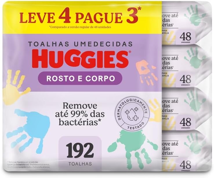Lenços Umedecidos Huggies Rosto e Corpo Limpeza 4 x 48 Un