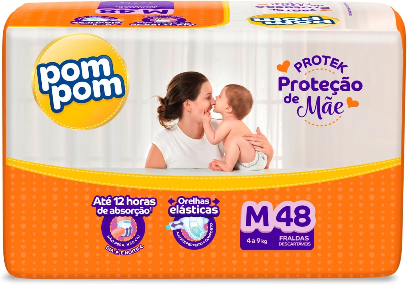 Fralda Pom Pom Protek Proteção de Mãe Mega M 48 Unidades