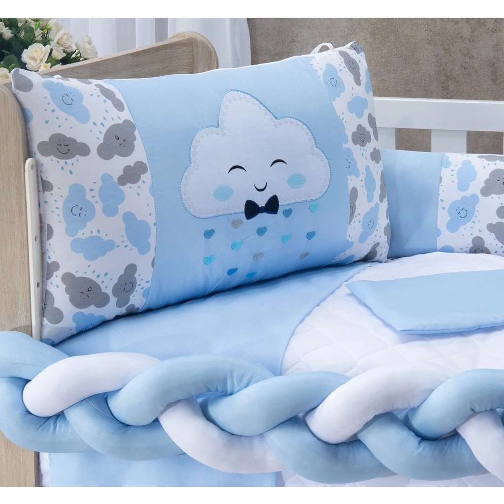 Kit Berço Menino Azul Americano  Nuvem 11 Peças Padrão e Nacional - A Pronta Ent...