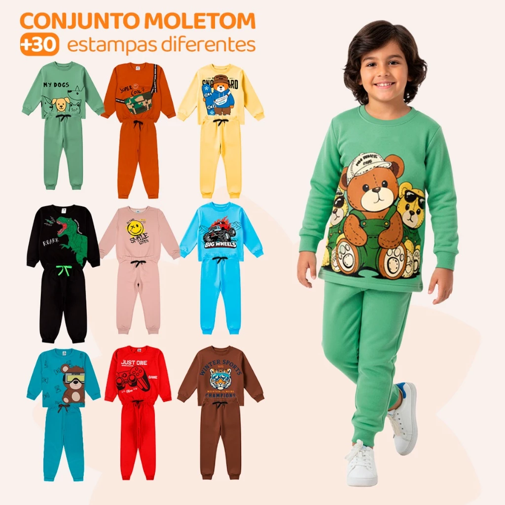 Kit Sortido 2  6 ou 12 Peças Moletom Roupa De Bebê Menino Infantil Inverno Mascu...