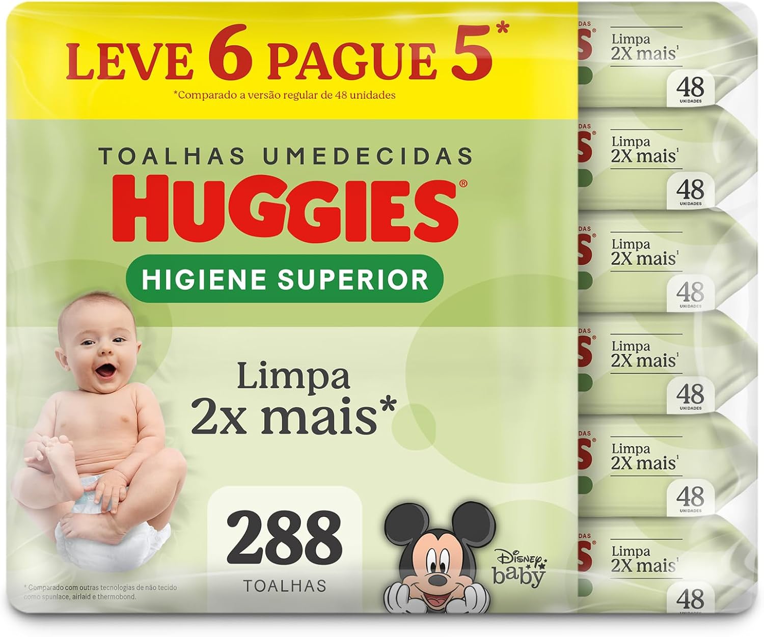Lenços Huggies Higiene Superior Limpam 2x Mais 6 x 48 Un