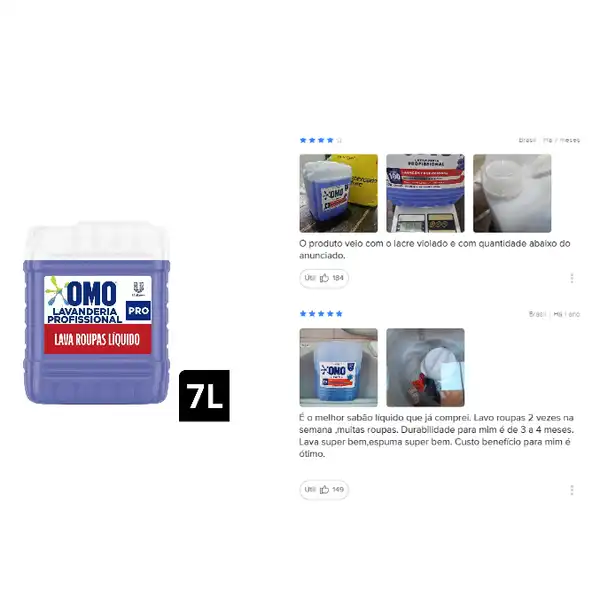 Lava Roupas Líquido Omo Lavanderia Profissional Lavagem 7 L