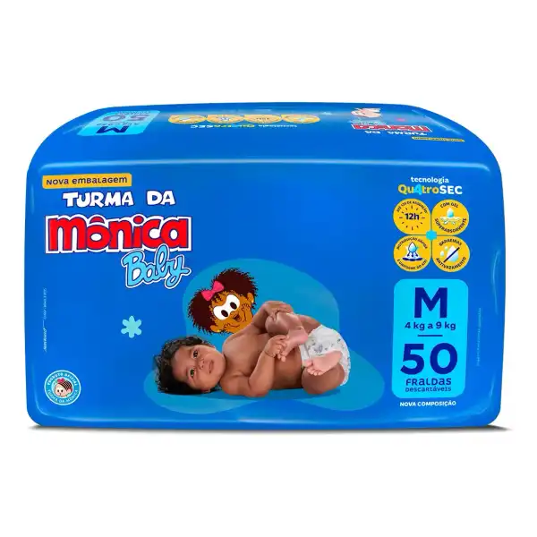 Fralda Descartável Baby M Pacote 50 Unidades Turma da Mônica