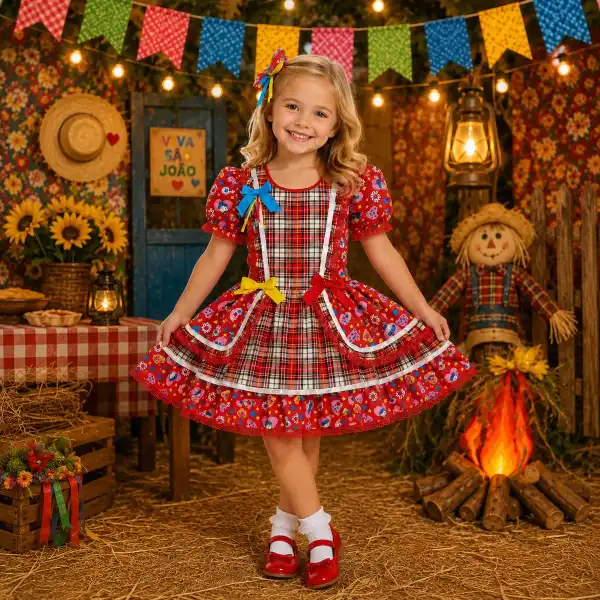 Vestido Infantil Junino Com Shorts Festa São João Quadrilha