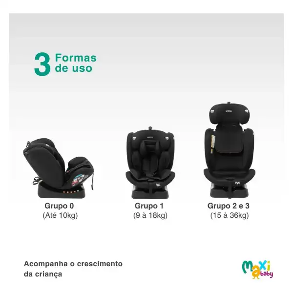 Cadeirinha Infantil Reclinável 165° Mystic Preto Maxi Baby Preto
