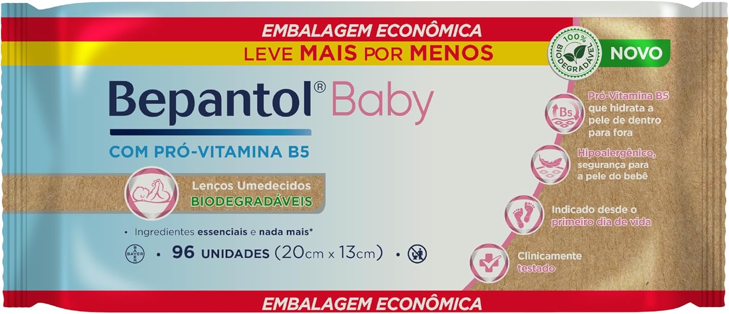 Bepantol Baby Lenço Umedecido Biodegradável para Bebê  Hipoalergênico  96 Unidad...