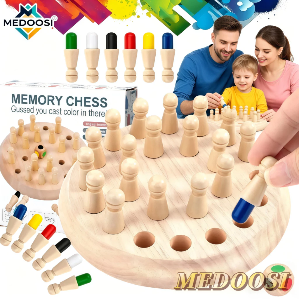 MEDOOSI Jogo de Memória em Madeira para Crianças  Infantil Pinos Coloridos Xadre...