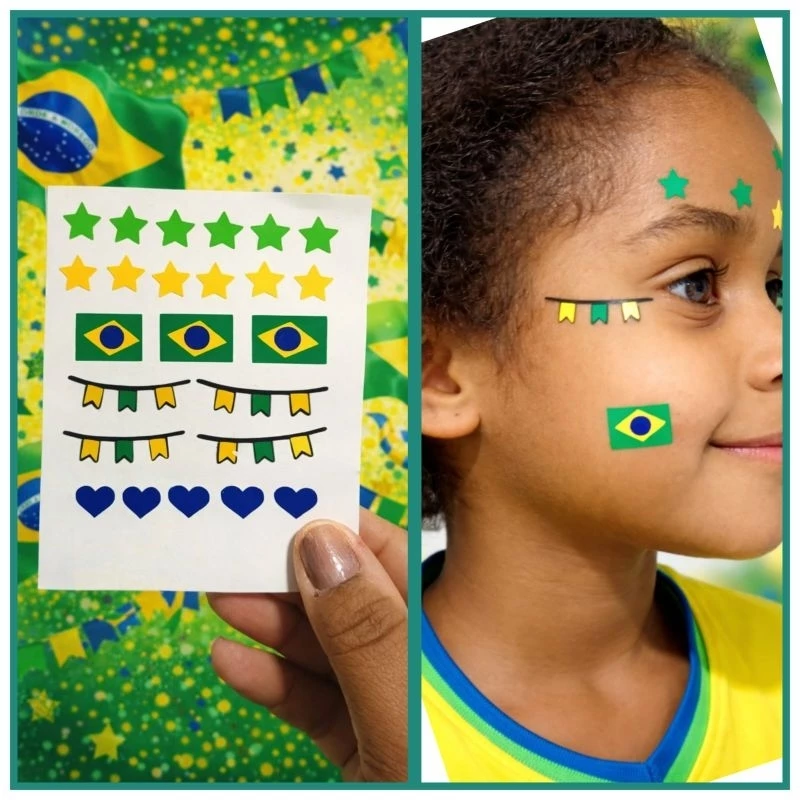 Maquiagem Adesiva Verde Amarelo Adulto  Infantil