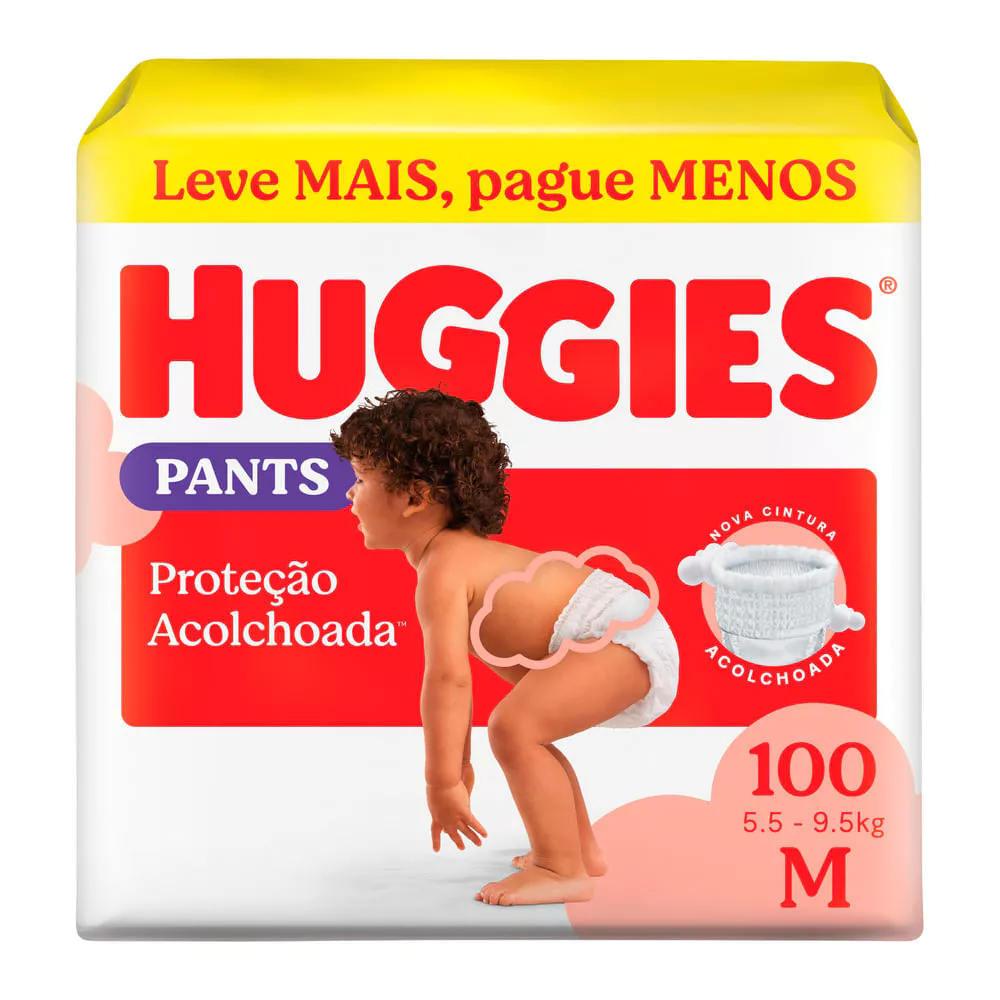 Fralda Huggies Pants Roupinha Proteção Acolchoada Tamanho M 100 Unidades Descart...