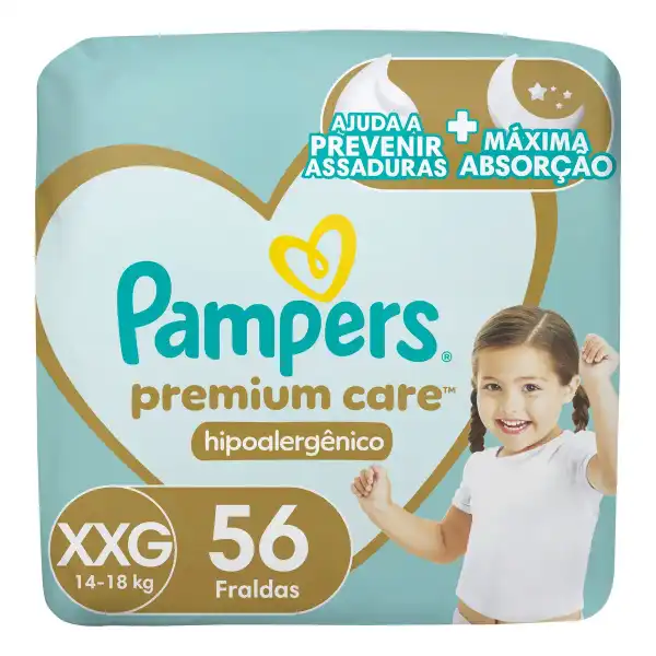 Fralda Pampers Premium Care XXG com 56 Unidades