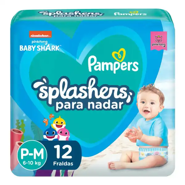 Fralda Para Nadar Pampers Splashers Baby Shark Tamanho P-M 12 Unidades