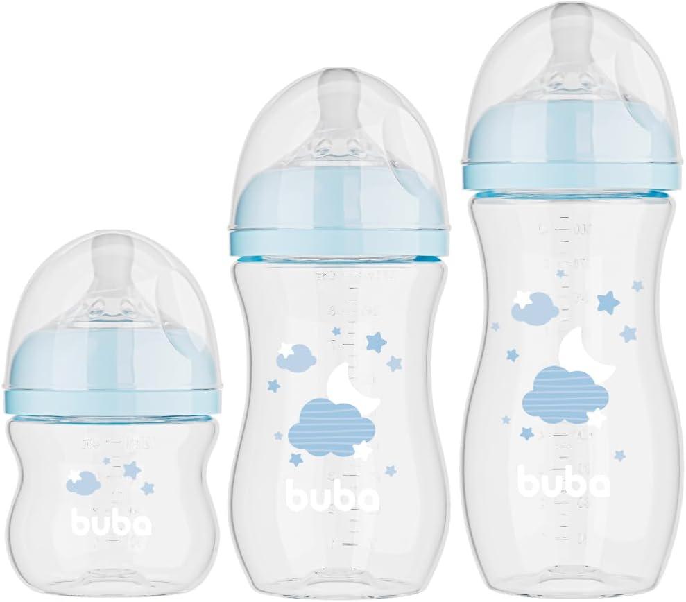 Buba  Kit 3 Mamadeiras Easy Flow Nuvem Azul 120 270 330ml