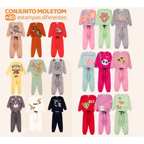 Kit Sortido 4 Peças Moletom - 2 Casacos + 2 Calças (tam 6 meses a 10 anos)