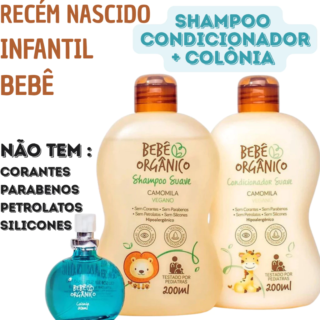 Kit Banho Shampoo   Condicionador   Colônia Sem Álcool -Recém Nascido -Bebê -Inf...
