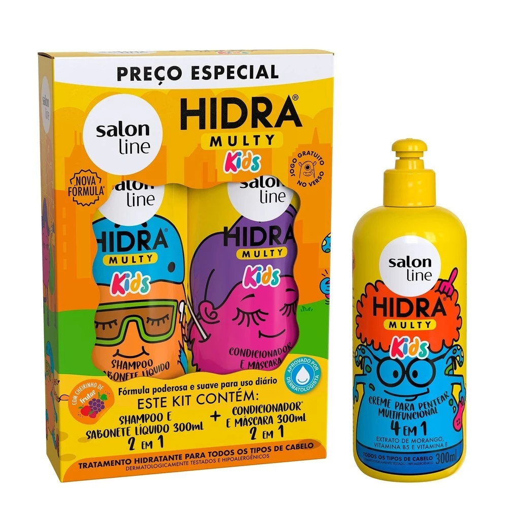 Hidra Multy Kids Shampoo   Condicionador   Creme - Salon Line