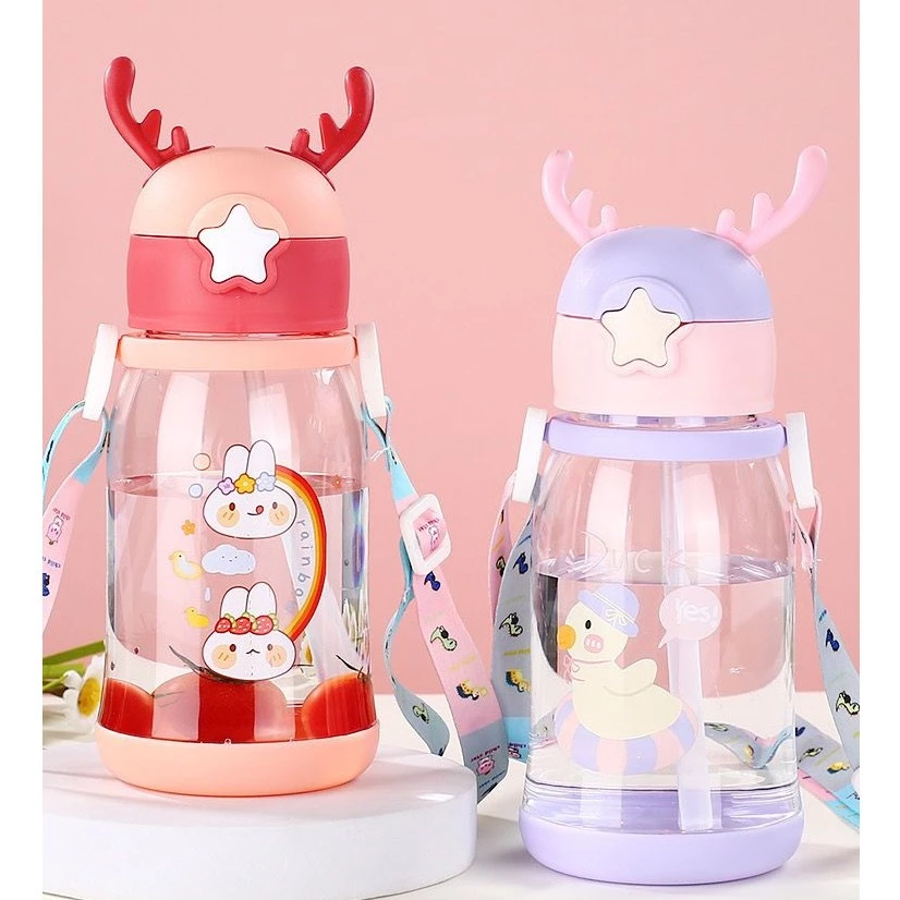 600ML Garrafa De Alce Água Infantil Criança Portátil Com Canudo  Desenho Fantasi...