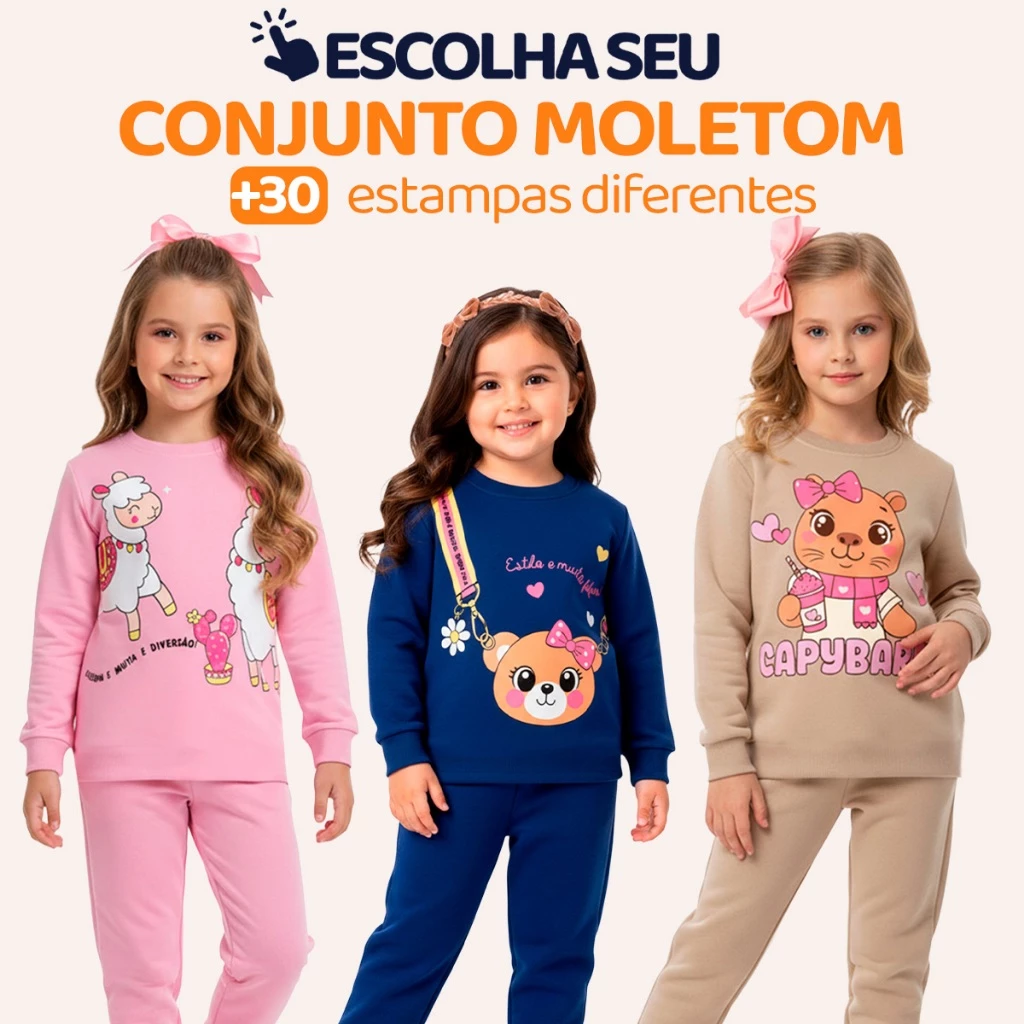 Conjunto Moletom Infantil Menina Criança Blusa e Calça Manga Longa Roupa de Frio...