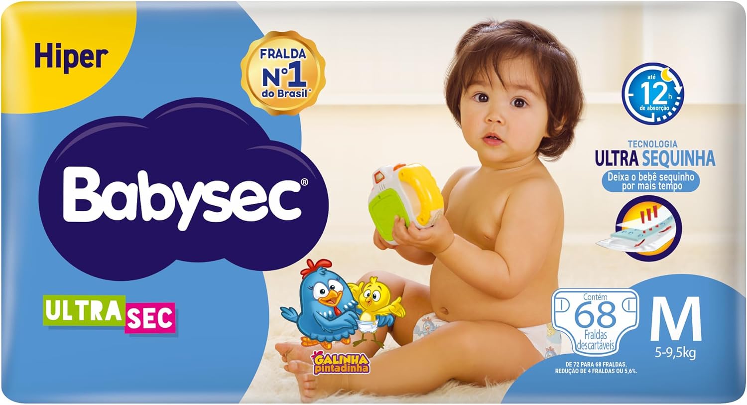 Babysec Fraldas Descartáveis Ultrasec Galinha Pintadinha  72 Unidades  Tamanho M...