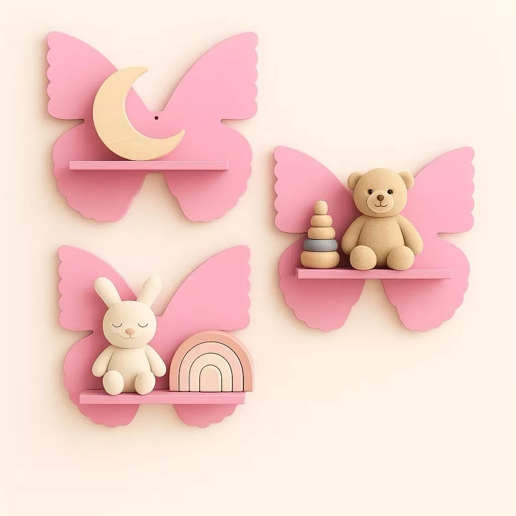 Kit 3 Nichos Prateleira Borboleta Para Bebê Infantil Quarto e Sala