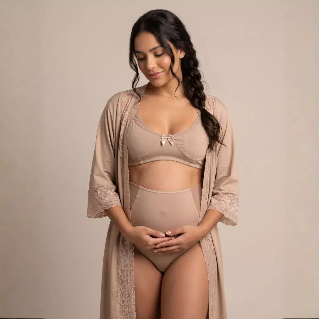 KIT Robe Sutiã Amamentação em Microfibra Calcinha Galena Maternidade