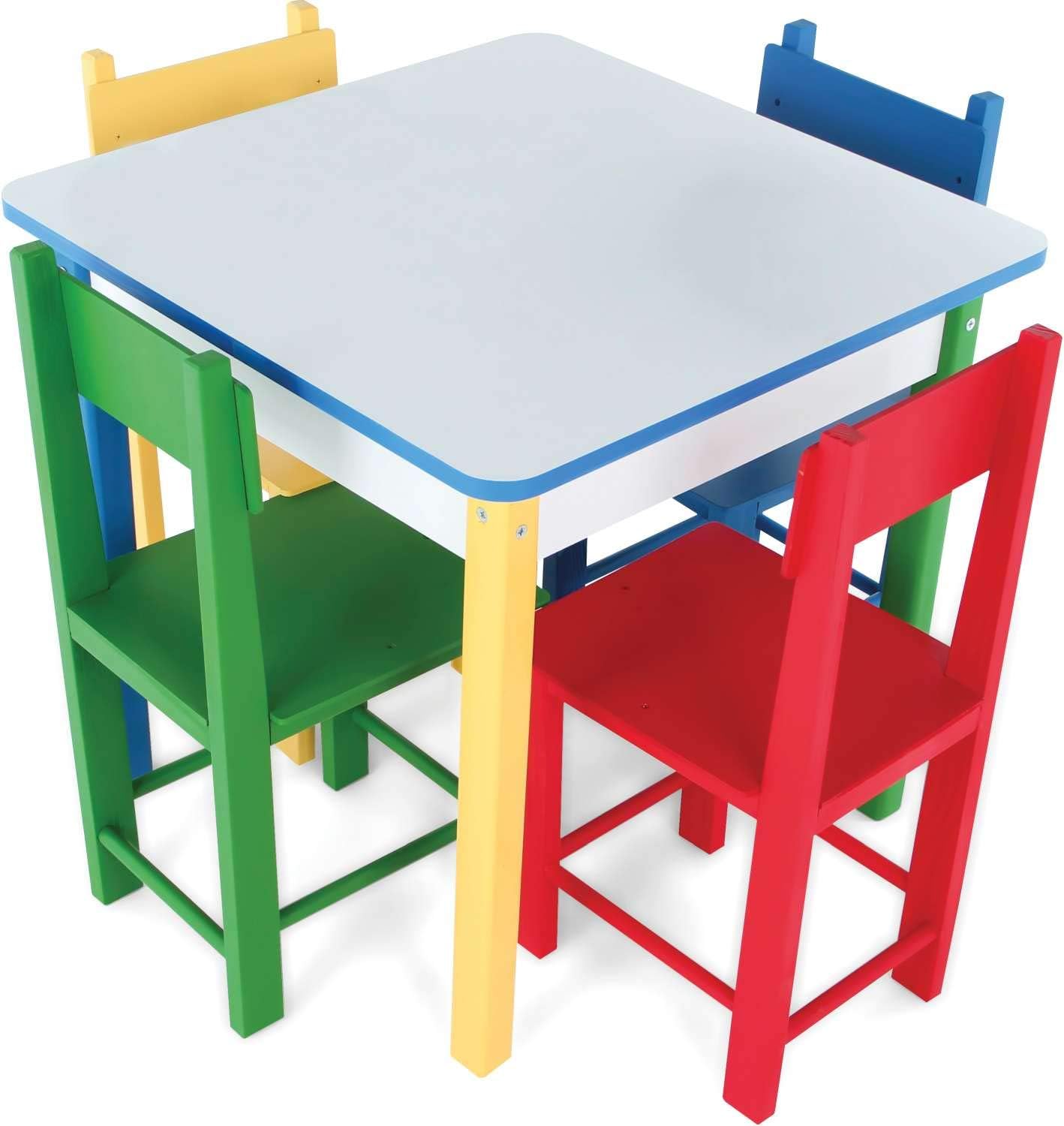 Mesa Infantil de Madeira Colorida Com 4 Cadeira Para Criança Carlu Brinquedos