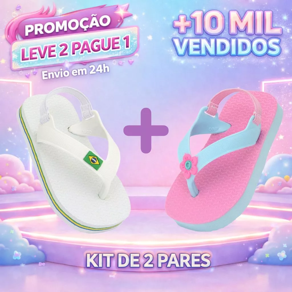 KIT Chinelos de Bebê Menino e Menina Baby Brasil De Borracha Original Anti-Derra...