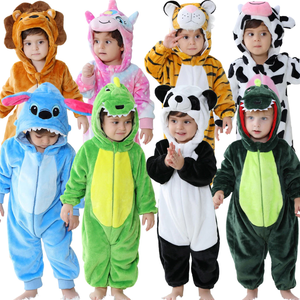 Bebê Kigurumi Dinossauro Panda Ponto Dos Desenhos Animados Macacão Recém-Nascido...