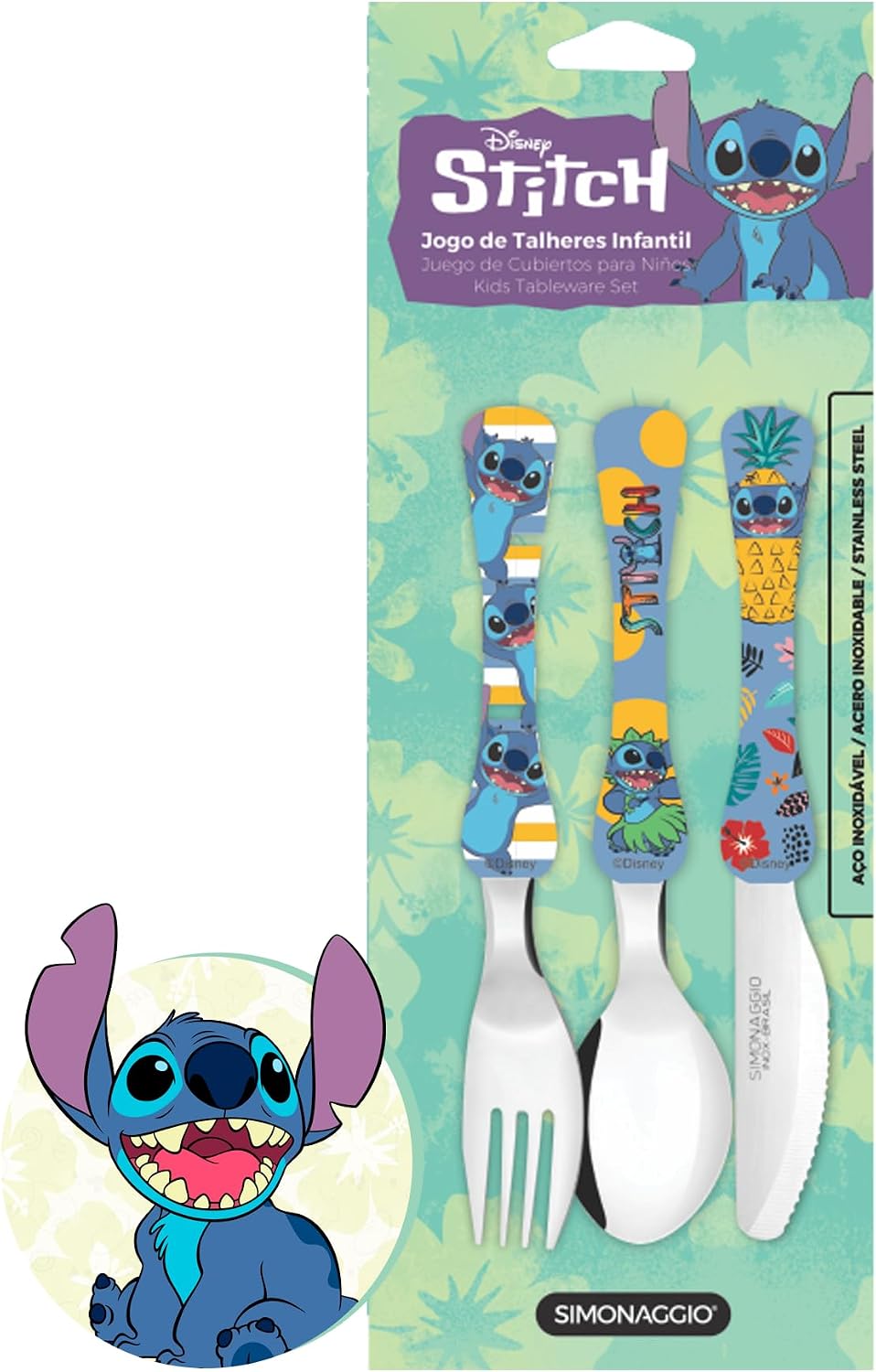 SIMONAGGIO Jogo de Talheres Infantil Disney Kids Stitch - Kit de Talheres de Aço...